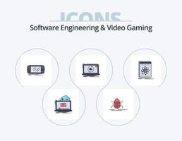 software Ingenieria y vídeo juego de azar línea lleno icono paquete 5 5 icono diseño. comenzar. juego. programación. video. en línea vector