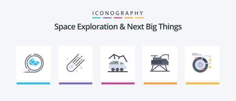 Space Exploration And Next Big Things Flat 5 Icon Pack Including data. laboratory. exploration. engineering. transport. Creative Icons Design vector