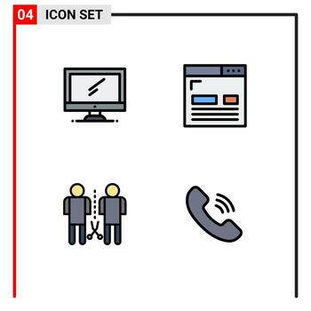 Universal Icon Symbols Group of 4 Modern Filledline Flat Colors of computer page imac design knowledge Editable Vector Design Elements