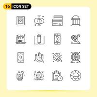 User Interface Pack of 16 Basic Outlines of column bank division architecture money Editable Vector Design Elements