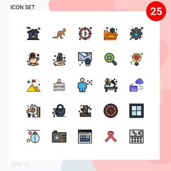 25 User Interface Filled line Flat Color Pack of modern Signs and Symbols of protect folder kangaroo video movie Editable Vector Design Elements