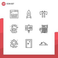 Set of 9 Commercial Outlines pack for search explore startup drive search lumberjack Editable Vector Design Elements