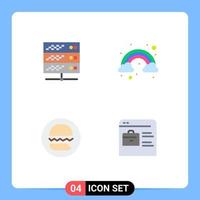 Group of 4 Flat Icons Signs and Symbols for hosting food web color bag Editable Vector Design Elements