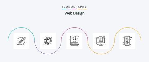 web diseño línea 5 5 icono paquete incluso móvil. codificación. virus. aplicación lista vector