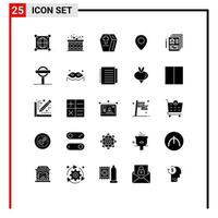 Universal Icon Symbols Group of 25 Modern Solid Glyphs of document map coffin location spooky Editable Vector Design Elements