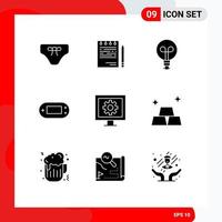 9 Thematic Vector Solid Glyphs and Editable Symbols of control playstation list games design Editable Vector Design Elements