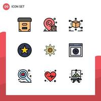 Pictogram Set of 9 Simple Filledline Flat Colors of gear star jigsaw insignia circle Editable Vector Design Elements