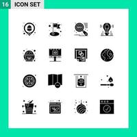 Group of 16 Solid Glyphs Signs and Symbols for salad food seo light user Editable Vector Design Elements
