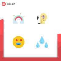 Set of 4 Vector Flat Icons on Grid for nature emojis wave boosting hungry Editable Vector Design Elements