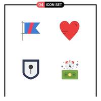 Group of 4 Modern Flat Icons Set for golf security flag study deadline Editable Vector Design Elements