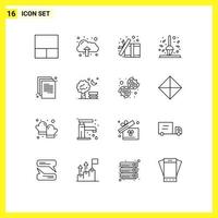 16 Thematic Vector Outlines and Editable Symbols of document back to school present rake fall Editable Vector Design Elements