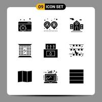 Group of 9 Modern Solid Glyphs Set for matches adventure building energy electricity Editable Vector Design Elements