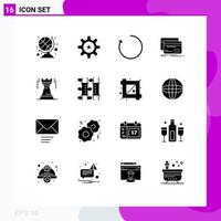 Modern Set of 16 Solid Glyphs and symbols such as tower finance arrow debit card Editable Vector Design Elements