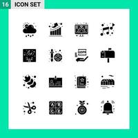 Pictogram Set of 16 Simple Solid Glyphs of lettering eid digital sound music Editable Vector Design Elements