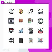 Modern Set of 16 Flat Color Filled Lines and symbols such as start media sound control equipment Editable Creative Vector Design Elements