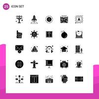 Pack of 25 Modern Solid Glyphs Signs and Symbols for Web Print Media such as management estate energy building architecture Editable Vector Design Elements