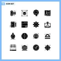 Pictogram Set of 16 Simple Solid Glyphs of blue print file emergency document lifebuoy Editable Vector Design Elements