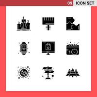 Group of 9 Modern Solid Glyphs Set for computer internet of things signboard internet puzzle pieces Editable Vector Design Elements