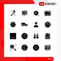 Group of 16 Solid Glyphs Signs and Symbols for logistics setting up multimedia tv Editable Vector Design Elements