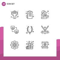 Pictogram Set of 9 Simple Outlines of cross necklace education computers network Editable Vector Design Elements