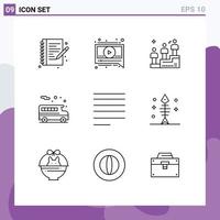 Editable Vector Line Pack of 9 Simple Outlines of bone right podium race align school Editable Vector Design Elements