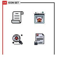 Editable Vector Line Pack of 4 Simple Filledline Flat Colors of document insect home antivirus electronic signature Editable Vector Design Elements