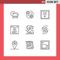 Pack of 9 Modern Outlines Signs and Symbols for Web Print Media such as cup website badges internet stamp Editable Vector Design Elements