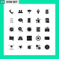 Group of 25 Modern Solid Glyphs Set for control olympic technology holding games Editable Vector Design Elements