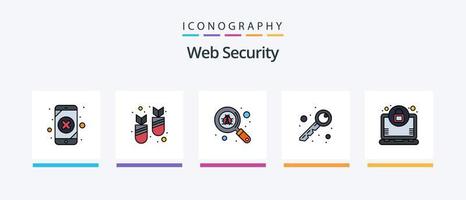 Web Security Line Filled 5 Icon Pack Including page. mark. file. check. protection. Creative Icons Design vector