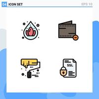 Mobile Interface Filledline Flat Color Set of 4 Pictograms of water roller commerce wallet banking Editable Vector Design Elements