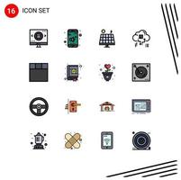 Modern Set of 16 Flat Color Filled Lines Pictograph of share network control connect solar Editable Creative Vector Design Elements