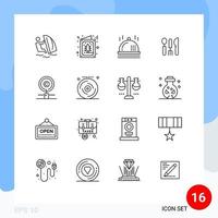 16 User Interface Outline Pack of modern Signs and Symbols of copyright travel invitation service cutlery Editable Vector Design Elements