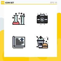 Universal Icon Symbols Group of 4 Modern Filledline Flat Colors of acid healthcare chemical lab camera patient Editable Vector Design Elements