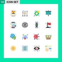 Pack of 16 creative Flat Colors of stock exchange gear projector presentation Editable Pack of Creative Vector Design Elements