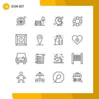 Pack of 16 creative Outlines of warning box head support help Editable Vector Design Elements