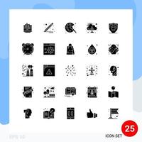 25 User Interface Solid Glyph Pack of modern Signs and Symbols of plain security hobbies shield control Editable Vector Design Elements