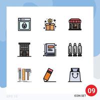 Modern Set of 9 Filledline Flat Colors and symbols such as book shop front ecommerce house building Editable Vector Design Elements