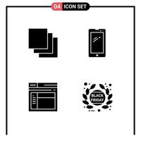 Pictogram Set of 4 Simple Solid Glyphs of cascade page phone android website Editable Vector Design Elements