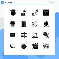 16 Universal Solid Glyph Signs Symbols of printing printer target strategy route Editable Vector Design Elements
