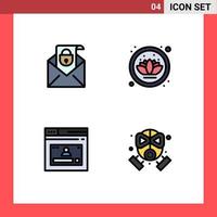 Filledline Flat Color Pack of 4 Universal Symbols of mail web security plant profile Editable Vector Design Elements