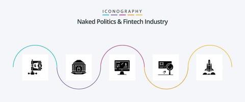 Naked Politics And Fintech Industry Glyph 5 Icon Pack Including detection. banking. lock. analysis. income vector