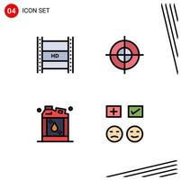 Universal Icon Symbols Group of 4 Modern Filledline Flat Colors of digital video broadcasting target hd streaming aim flammable Editable Vector Design Elements