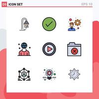 Pictogram Set of 9 Simple Filledline Flat Colors of control management tick international global Editable Vector Design Elements