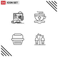 Pictogram Set of 4 Simple Filledline Flat Colors of analytics basket laptop cup retail Editable Vector Design Elements