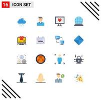16 User Interface Flat Color Pack of modern Signs and Symbols of monitor city person canada pulse Editable Pack of Creative Vector Design Elements