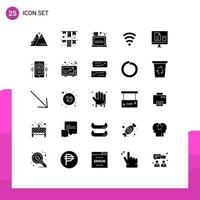 Set of 25 Vector Solid Glyphs on Grid for learn e irish day signal wifi Editable Vector Design Elements