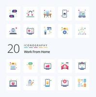 20 Work From Home Flat Color icon Pack like communication worker graph work from home notebook vector