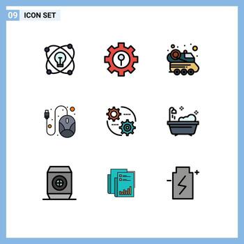 Filledline Flat Color Pack of 9 Universal Symbols of setting hardware automobile mouse computer Editable Vector Design Elements