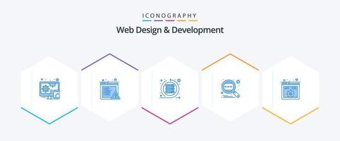 web diseño y desarrollo 25 azul icono paquete incluso código. mundial. melé. buscar. motor vector