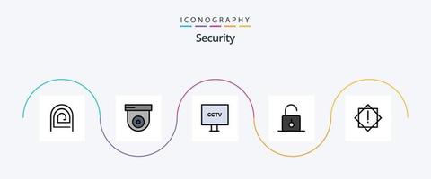 Security Line Filled Flat 5 Icon Pack Including unlock. safety. camera. padlock. video vector